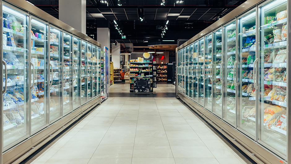 Refrigerators in a grocery store